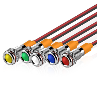 汇君 6MM金属指示灯24V小型带线电源工作led信号灯12V指示灯