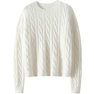 上身好气质~圆领麻花100%纯山羊绒衫女纯羊绒毛衣宽松秋冬季新款