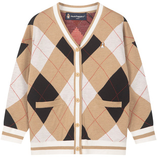 暇步士童装儿童开身线衣春秋新款男童学院风开衫女童休闲格纹毛衣