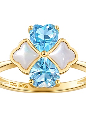 Folli Follie「日光」天然蓝托帕石戒指四叶草925银女轻奢礼物