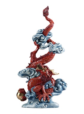 黄铜飞龙在天朱红色摆件