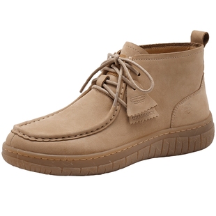 百丽女鞋子高帮短靴板鞋新款舒适软底袋鼠牛津乐福鞋女B2104CM4