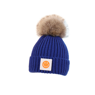 克莱因蓝儿童帽子秋冬季套头帽男女童保暖毛线帽宝宝护耳针织帽潮