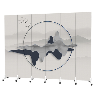 中式屏风隔断办公室公司酒店客厅移动折叠饭店包间大厅山水画折屏
