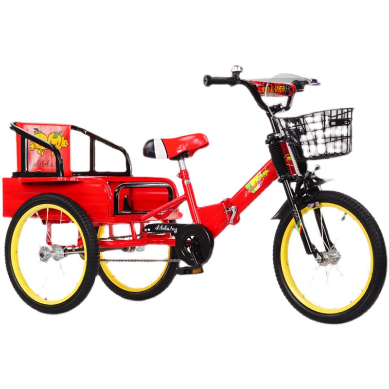 儿童折叠三轮车双人大号带斗3-6-8岁小孩宝宝大号脚踏玩具自行车