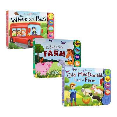 英文原版 Wheels on the Bus/A Surprise on the Farm Nursery Rhyme/Old MacDonald 童谣发音纸板书 3册 儿童歌谣绘本
