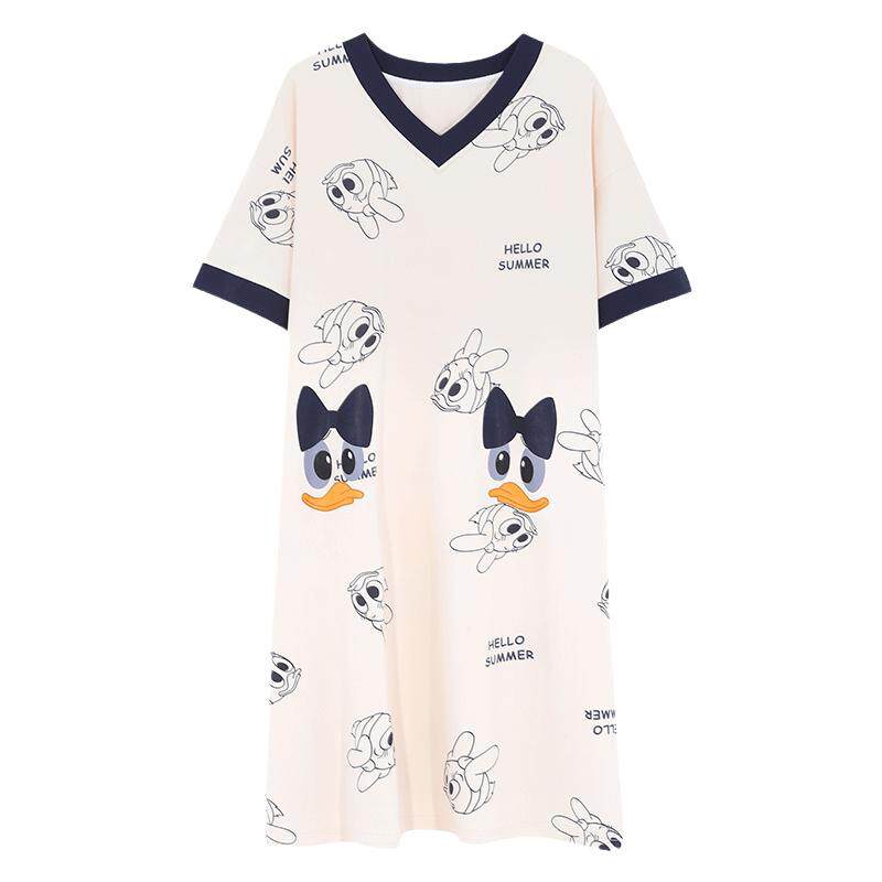 睡裙女夏季2026年新款春秋纯棉短袖可爱大码宽松薄款睡衣连衣裙子