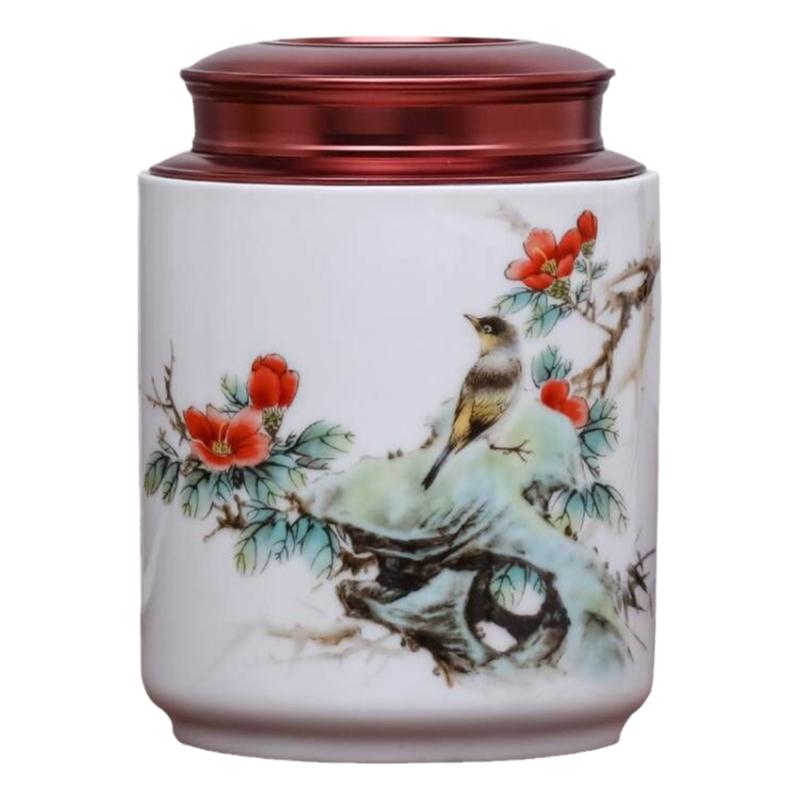 景德镇青花瓷茶叶罐家用小号中号茶仓陶瓷密封罐茶室防潮防霉长期