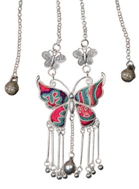 铜镀银刺绣老绣蓝染蜡染女蝴蝶