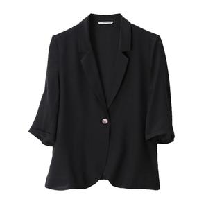 SILVIYE黑色白色真丝小西装外套女小个子七分袖桑蚕丝西服薄上衣