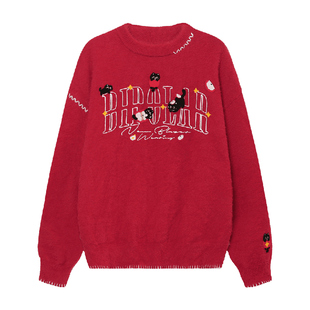 BIPOLAR苹果猫毛巾绣圆领毛衣美式休闲宽松上衣男女针织打底衫秋