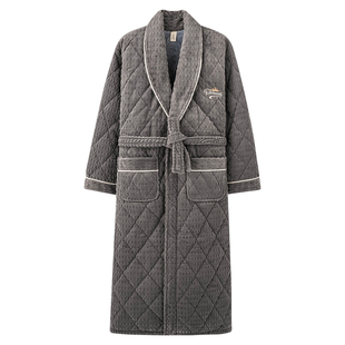 华芝燕冬季睡衣男士珊瑚绒睡袍加厚加绒宽松简约家居服晨袍浴袍