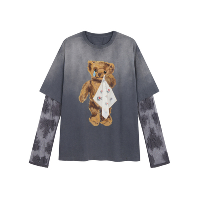 UOOYAA/乌丫贴布刺绣假两件T恤