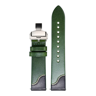 双色双拼手工真皮表带男蝴蝶扣适配浪琴天梭美度汉米尔顿快拆表带