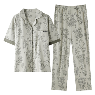 芬腾可安睡衣女款2026新款夏季纯棉短袖长裤女士俏丽家居服套装夏