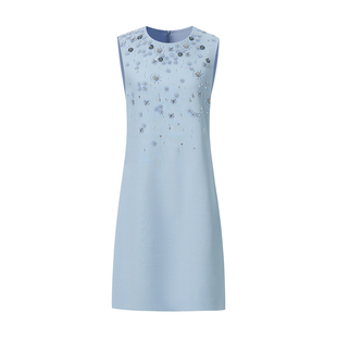 VGRASS秋冬新款丝绒般触感48MM混纺重乔艺术钉珠无袖背心裙