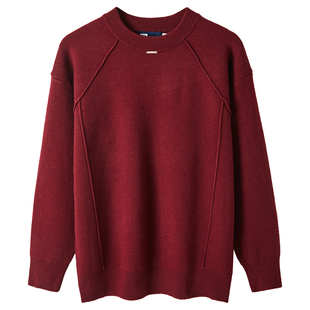 九六致原创设计秋冬季本命年红色毛衣男款圆领加厚宽松针织衫男
