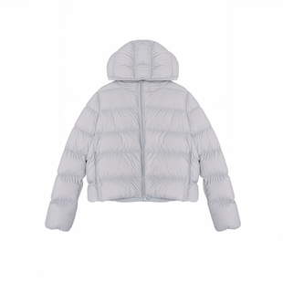 2025年冬季新款韩系时尚休闲设计感甜美短款银灰色连帽羽绒服外套