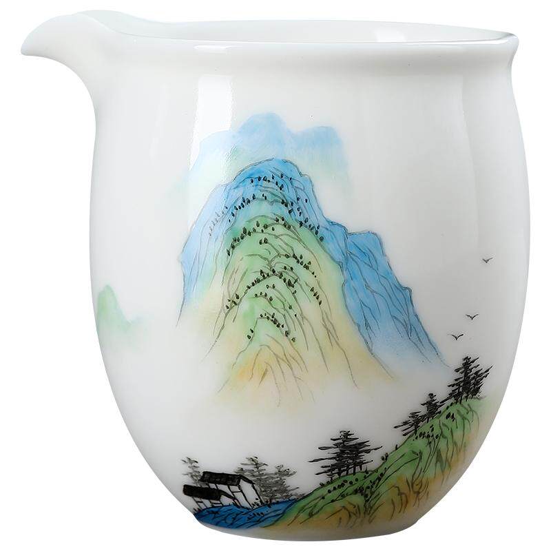 妙莲天香庄晓明大师手绘只此青绿公道杯 羊脂玉瓷高档茶海分茶器