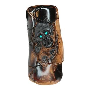 天然黑珊瑚海柳手把车挂摆件收藏工艺品石破天惊齐天大圣猴王包邮