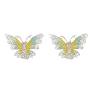 吴越老银铺足银舞青绿耳钉花丝蝴蝶耳饰时尚轻奢新中式礼物送女友