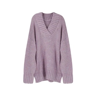 SYT自制 羊毛软糯v领毛衣裙女冬季粗线螺纹慵懒简约宽松针织上衣
