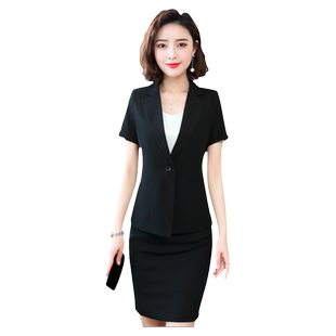 黑色西装外套女薄款短袖职业正装套装酒店前台经理工作西服女夏季