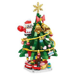 儿童益智拼装圣诞苹果屋模型积木玩具男孩火车麋鹿拼图圣诞节礼物