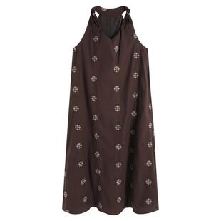 弥古v领挂脖连衣裙女民族风刺绣天丝法式度假长裙夏季海边沙滩裙