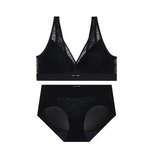 AIMER CHUANG明动6内衣女25秋冬V领无钢圈薄透气文胸内裤套装