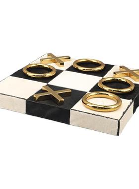 简约黑白九宫格XO马毛棋盘摆件