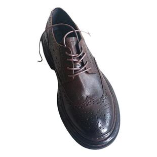 帅气有型！4厘米柔软厚底！古着水洗头层牛皮布洛克款式皮鞋德比