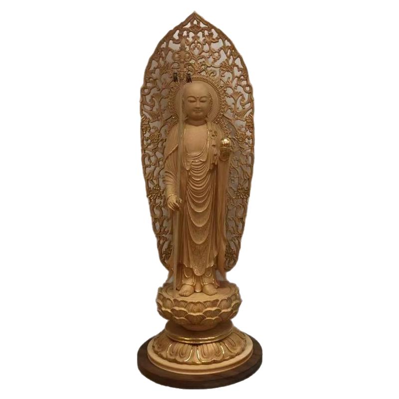 进口台湾桧木雕地藏王菩萨家居佛门寺庙供奉佛像实木摆件立莲神像