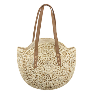 2025新款大容量圆形手工编织草编包包女海边度假沙滩单肩包托特包