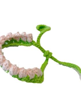 郁金香手串装饰手链手工毛线钩针编织甜美手环可调节链条饰品搭配