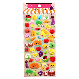 美味水果可爱立体卡通小贴画sticker儿童奖励小贴纸西瓜苹果葡萄
