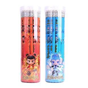 哪咤儿童专用铅笔小学生新一二年级幼儿园初学者HB带橡皮头哪吒敖丙铅笔考试书写练字笔原木三角杆写字笔批发
