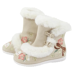 十三余童装国风绣花童装冬季毛绒保暖儿童兔子童鞋汉服女童冬款