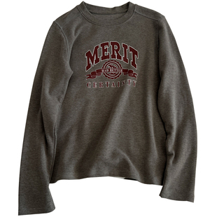 美式复古字母印花圆领长袖T恤女宽松薄绒内搭打底衫学生减龄上衣