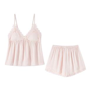 冰丝睡衣女夏季性感吊带短裤纯欲风带胸垫秋春家居服2026新款女士