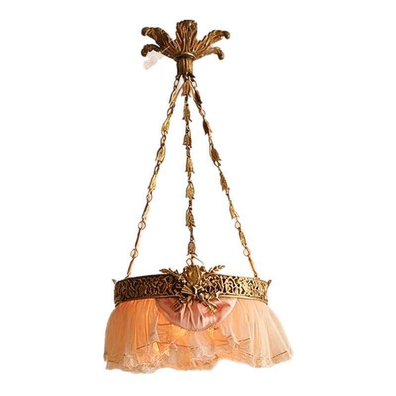 法国古董黄铜吊灯美式复古蕾丝圆形客厅书房阳台个性氛围感卧室灯