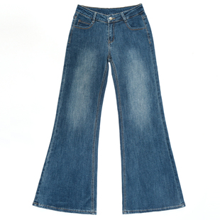 复古蓝低腰水洗微喇牛仔裤女宽松微弹耐磨显瘦拖地辣妹风喇叭长裤
