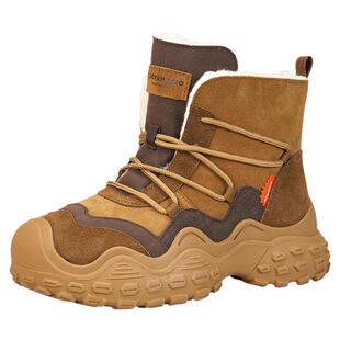 jm快乐玛丽2025冬季新款中筒雪地靴防滑加绒加厚保暖户外登山靴女