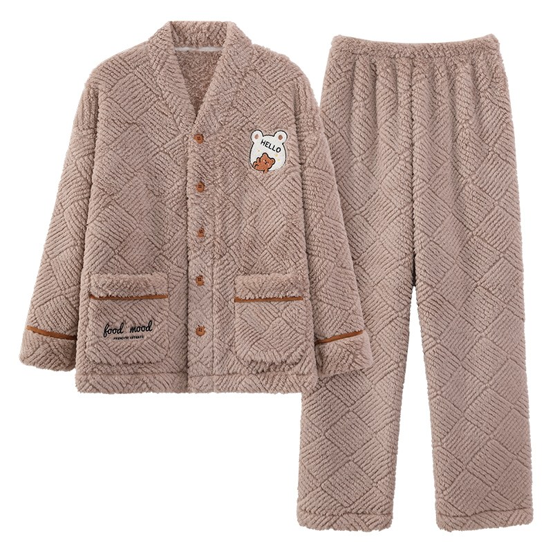 法兰绒开衫睡衣套装女士和服春天