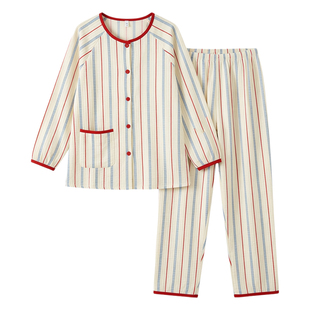 A类100纯棉双层纱布睡衣女开衫全棉孕妇大码婴儿棉纱居家服带胸垫