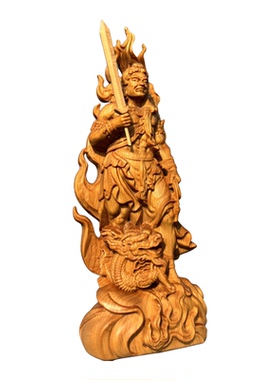 崖柏木精雕不动明王守护神摆件