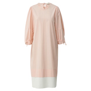 【会员价396元】AUM噢姆春季粉色泡泡袖纯棉拼接连衣裙