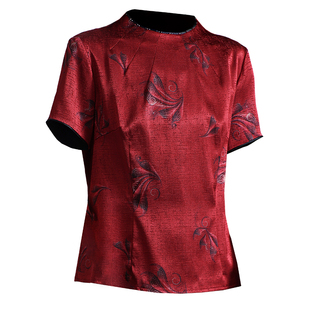 重磅真丝绸缎面t恤女2025夏新款短袖旅游览大花朵印花桑蚕丝上衣