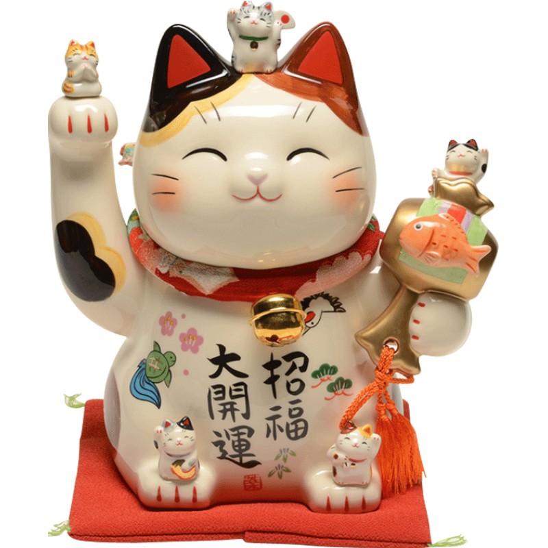 日本药师窑招财猫摆件陶瓷招手开业乔迁桌面生日乔迁礼品入户居家