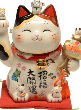 手工制招财猫摆件日本药师窑礼品